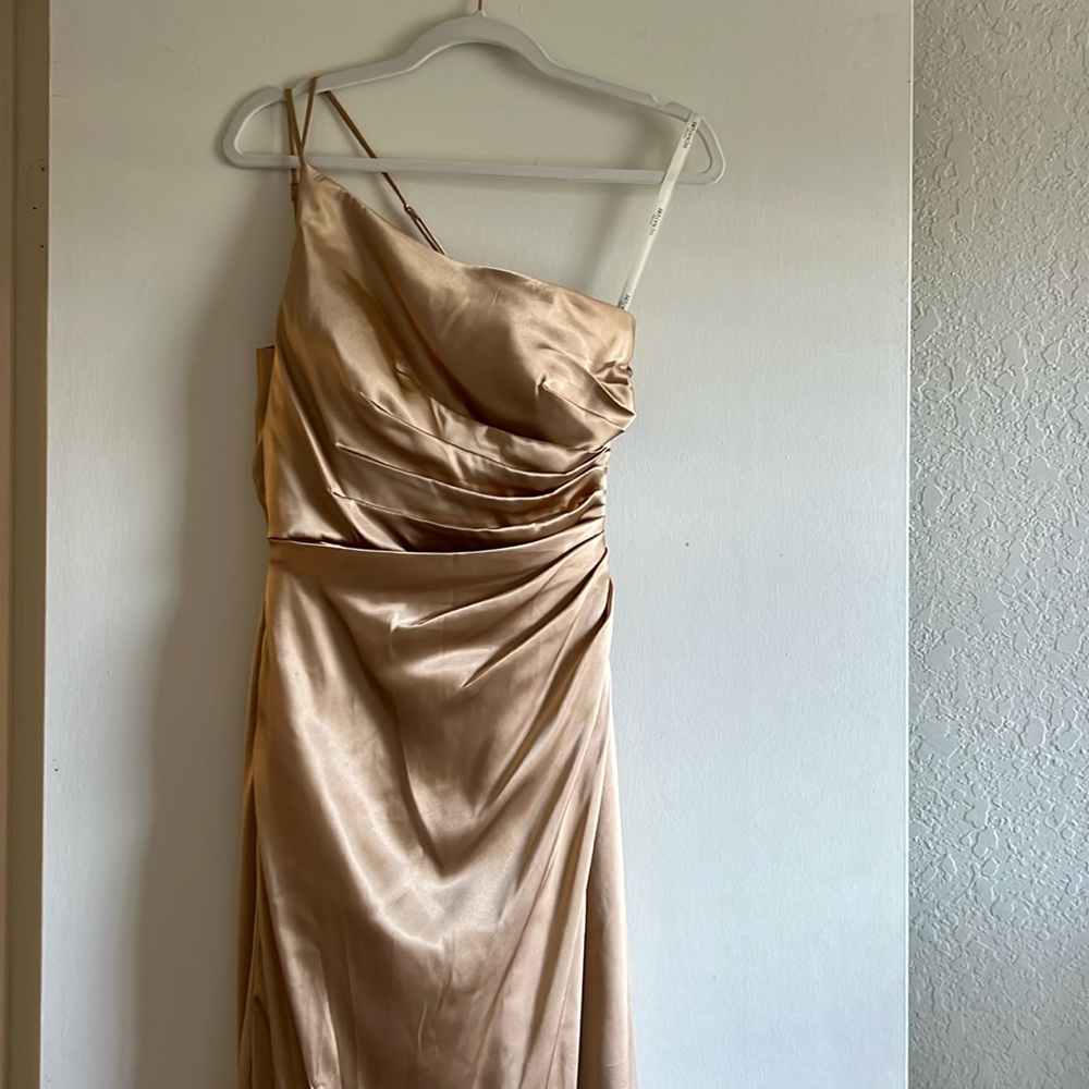 Gold One Shoulder David’s Bridal Bridesmaids Dress Galina Signature Collection